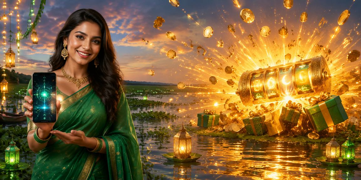 বাংলাদেশি পোশাকে একজন নারী মোবাইলে অনলাইন গেমিং উপভোগ করছেন